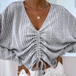 Shein long sleeve grey scrunched sweater. Scrunching can be adjusted.